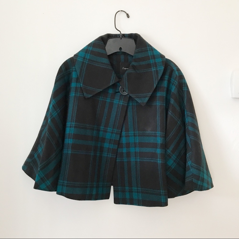 EXPRESS blue and black plaid cape